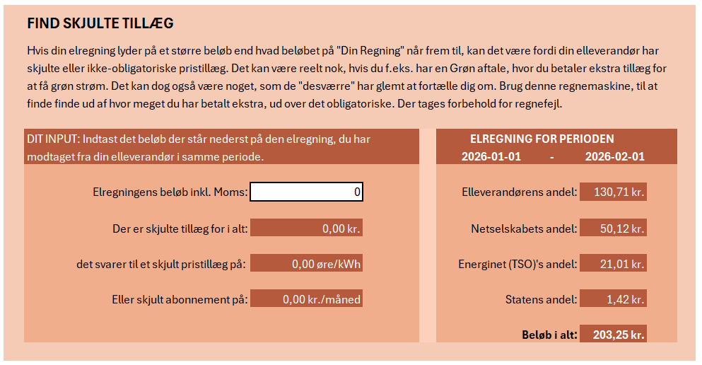 Regnemaskine til at finde skjulte tillæg på elregningen